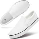 Women's Slip on Shoes Canvas Sneakers Loafers Non Slip Shoes Low Top Casual Shoes (8.5, White)