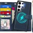 TUCCH Case for Galaxy S25 Ultra, [Detachable] 2 in1 Magnetic PU Leather Wallet with Wrist Strap RFID Blocking [Wireless Charging] 4 Card Slot Kickstand Removable Cover for Galaxy S25 Ultra, Dark Blue