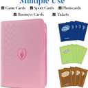 Premium Zip Card Binder, Fabmaker 9 Pocket Trading Card Binder, PU Cover Zipper Card Collection Album, Sturdy 360 Side-Loading Card Folder Holder for Game & Sports Cards, Pink (9 Pocket - 13.9" x 10.5")