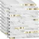 8 Pieces Peel and Stick PVC Mosaic Backsplash,for Kitchen Backsplash,Etc (White Marble with Metallic Gold)