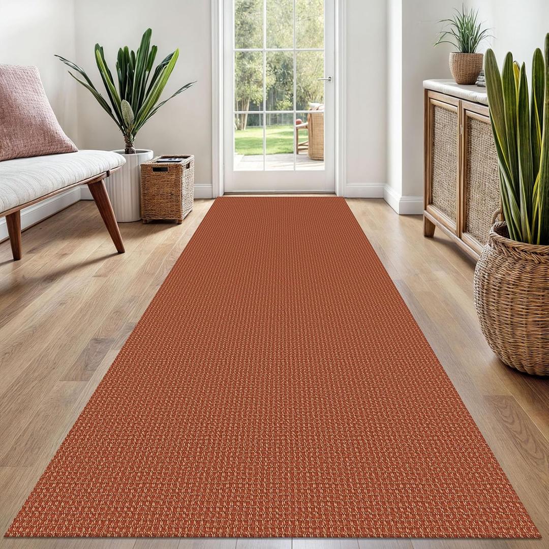 EARTHALL Woven Runner Rug 3x8 Ft Washable Runners for Hallways Wide Non Slip Rubber Backed Kitchen Runner Braided Indoor Floor Carpet for Entryway, Hallway, Kitchen, Bedroom, Rustic Orange/Tan