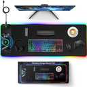 Magnetic Charging Mouse Pad, 31.5x11.81 Inch XL Gaming Mousepad, 11+5 RGB Lighting Modes, Home Office Large Desk Pad with Ultra-Smooth Surface, Non-Slip, Waterproof Keyboard Pad Classic Black Desk Mat
