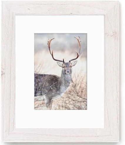 Fun Memories Picture Frame 8x10 - Real Tempered Glass, Solid Wood Photo Frame, Display 5x7 With Mat or Without Mat, Rustic Frame for Wall or Tabletop, White, 1 Pack