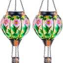 DREAMSOUL 2PCS Hummingbird Hot Air Balloon Solar Lantern, Hanging Glass Solar Lanterns Outdoor Waterproof for Garden Tree