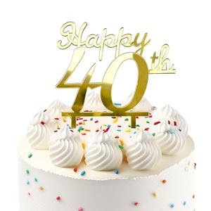 Gold Mirror Acrylic "Happy 40th" Cake Topper - Elegant Decoration for 40th Birthday & Milestone Parties - Cake Decor for Men & Women