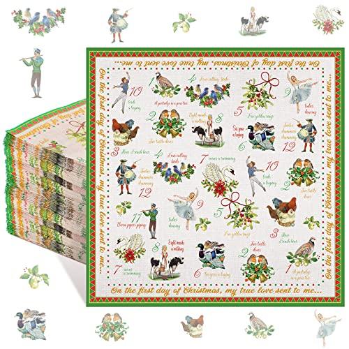 Geyee 100 Pcs 12 Days of Christmas Napkins Holiday Paper Napkin Disposable Guest Funny Towel Cocktail 2 Ply Xmas Decoupage Napkins Bulk