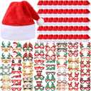 Toulite 100 Pcs Santa Hat Glasses Costume Set Christmas Santa Hats Xmas Tree Elk Glasses Funny Glitter Frames Eyewear for Christmas Holiday Party Gift Photo Booth Props Decorations (Classic)