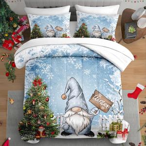 Christmas 7 Pcs Comforter Set Queen Size, Christmas Space Tree Bedding for Kids and Adults, Santa Winter Gnomes Bed Sheet Sets with Fitted Sheet 2 Pillowcases & 2 Shams for Bedroom Bed Decor