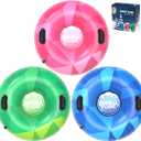 3Pack Snow Tubes, Snow Sled for Kids and Adults, Cold-Resistant Inflatable Snow Tube, Thickened Heavy Duty Sleds for Winter with Handles, Snow Toys, Snow Sleds for Family Activities Outdoor Fun (Green, Pink, Blue)