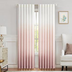 Central Park Ombre Window Curtain Panel Linen Gradient Print on Rayon Blend Fabric Backtab Rod Pocket Drapery Treatments for Living Room/Bedroom, Cream White to Pink, 50" x 84", Set of 2