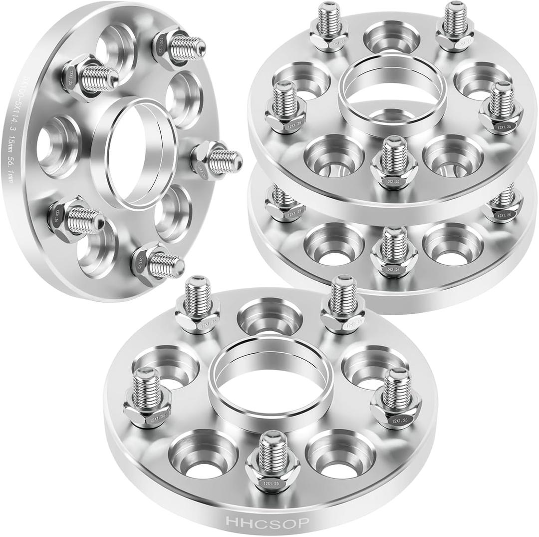 5x100 to 5x114.3 Forged Wheel Spacer 15mm for Subaru Impreza BRZ Baja Forester Legacy Outback | Scion FR-S | Toyota 86, 4PCS 5x100 to 5x4.5 Hubcentric Wheel Adapters 56.1mm Hub Bore with 12x1.25 Studs