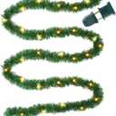 Biswing 15FT Pre-lit Christmas Green Garland Upgrade, Lighted Artificial Pine Garlands with 35 Count Clear Lights, Connectable & Light Up for Indoor Outdoor Home Winter Holiday New Year Decorations (Warm White)