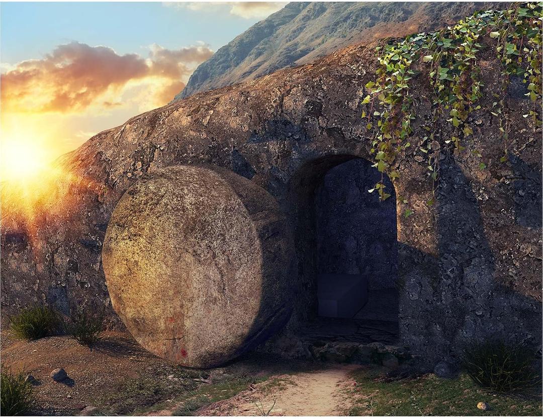 Empty Stone Tomb Photography Backdrop Crucifixion of Jesus Christ Holy Lights Cross Background God Bless Jesus Christian Pray Kids Adults Portraits Photo Studio Props Church Decor 7x5ft (Black_Brown)