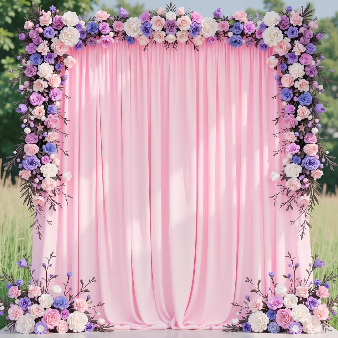 Asee'm 10x10FT Pink Backdrop Curtains for Parties, Polyester Photo Fabric Curtain Backdrop Drapes for Birthday Wedding Party Decor Background Photography with Rod Pocket, 5x10FT, 2 Panels