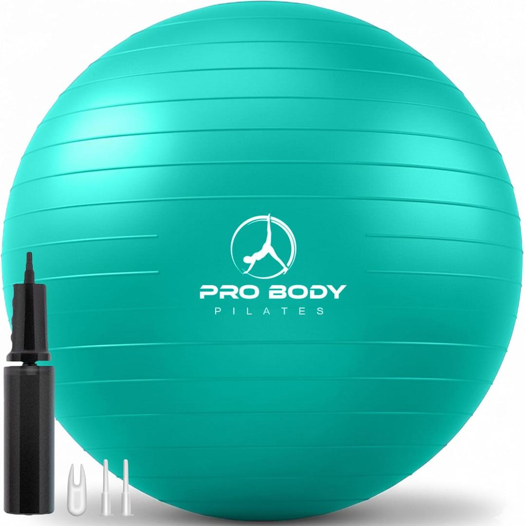ProBody Pilates Exercise Ball - Multiple Sizes Gym Grade Balance Ball for Fitness, Yoga, Workout, Pregnancy & Physical Therapy (L: 23-26 inches/58-65 cm, Aqua)
