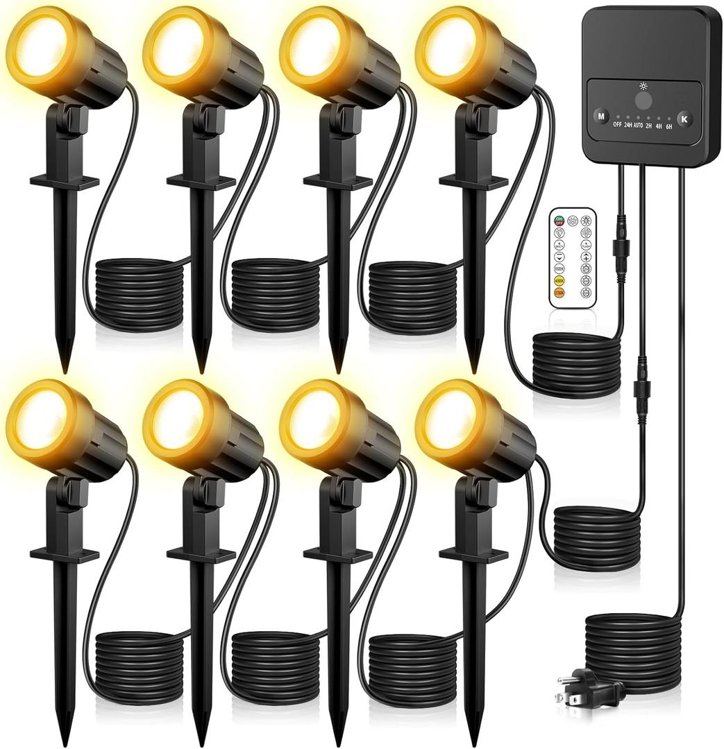 ZZXX LED Landscape Lighting Kit,120V Landscape Lights with Photocell Sensor, 2700K-6500K IP66 Waterproof Spotlights Outdoor with Remote Control for Yard House Garden Pathway Tree (8 Pack)