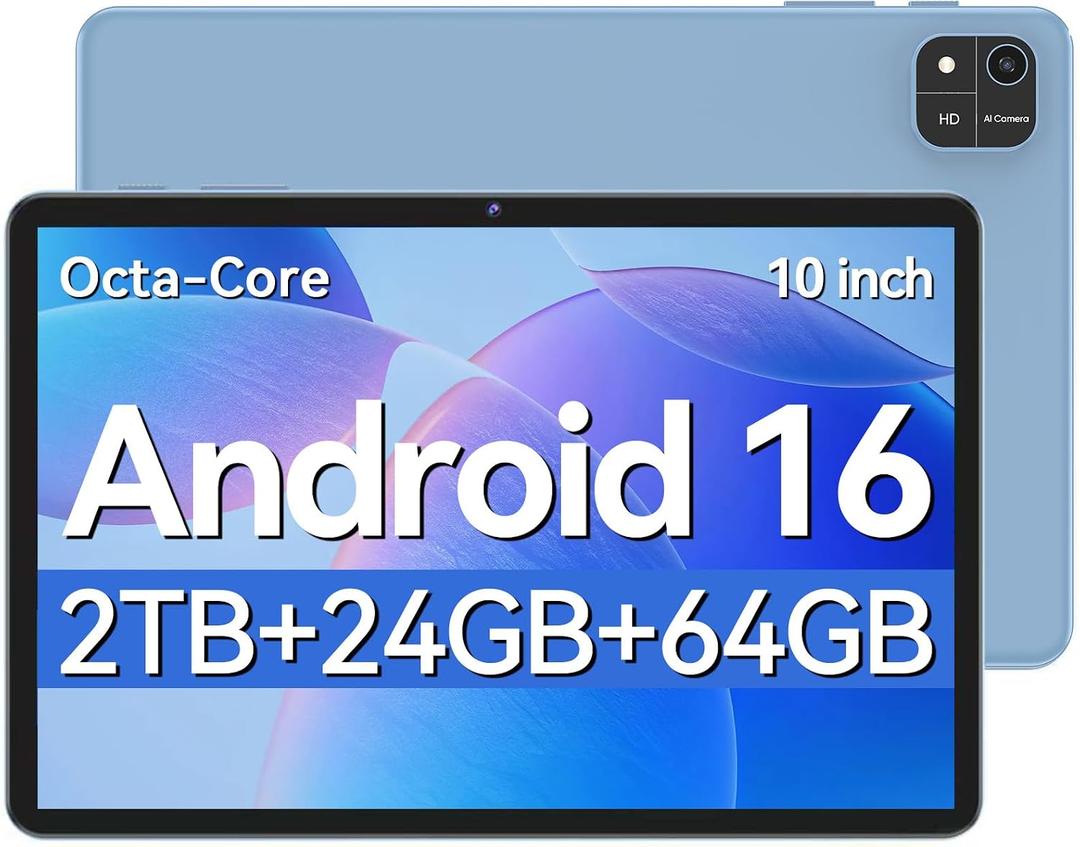 EHFiDC Tablet 10 Inch, Android 16 Tablets with Octa-Core Processor, 24GB RAM 64GB Storage 2TB Expandable, 1280x800 IPS HD Display, GPS, 5MP+8MP Dual Camera, 6000mAh Battery, Tablet with Case, Blue, 10.1 inches