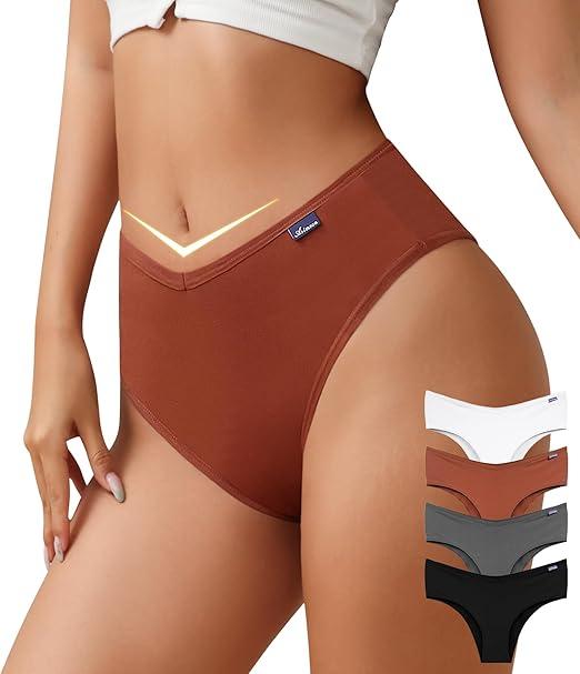 ASIMOON High Waisted Cotton Bikini Underwear for Women Sexy High Cut Cheeky Panties Ladies Stretch V Waist Panty
 XXL