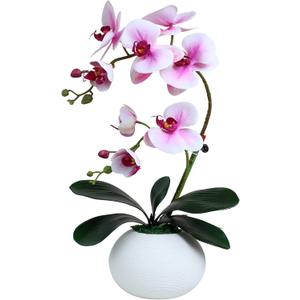 Forlaoers 17" Tall Purple Phalaenopsis Orchid Artificial Flowers Included Vase Faux Plant Potted for Indoor Home Decor Office Bathroom Wedding Decoration Table Centerpiece Arrangements Ornaments