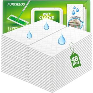 FURCIELOS 48 Count Heavy Duty Wet Pad Refills, Compatible with Swiffer Sweeper Mop & Clorox Mop, Disposable Unscented Wet Mopping Cloths for Multi-Surface Floor Cleaning