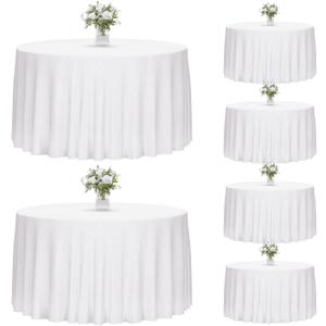 Fixwal 120 Inch White Round Tablecloth, 6 Pack Round Table Cloth Polyester Fabric Washable Table Covers for Wedding, Party, Banquet, Dining, Birthday Events