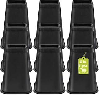 9 Pack Furniture Risers 8 Inch, Bed Risers Heavy Duty for Table Desk Couch Chair Sofa Cabinet Bed Frame Dorm, Square Table Leg Risers Lift Height 8", Black