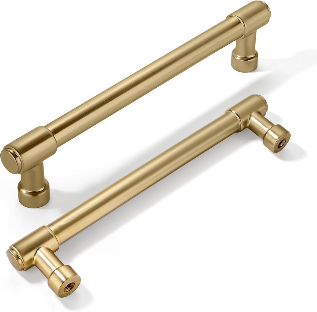 khtumeware 6 Pack Brushed Brass Cabinet Pulls 6 Inch(152MM) Hole Centers Kitchen Brushed Gold Cabinet Handles Cabinet Hardware Kitchen Handles for Cabinets Cupboard Handles Drawer Pulls