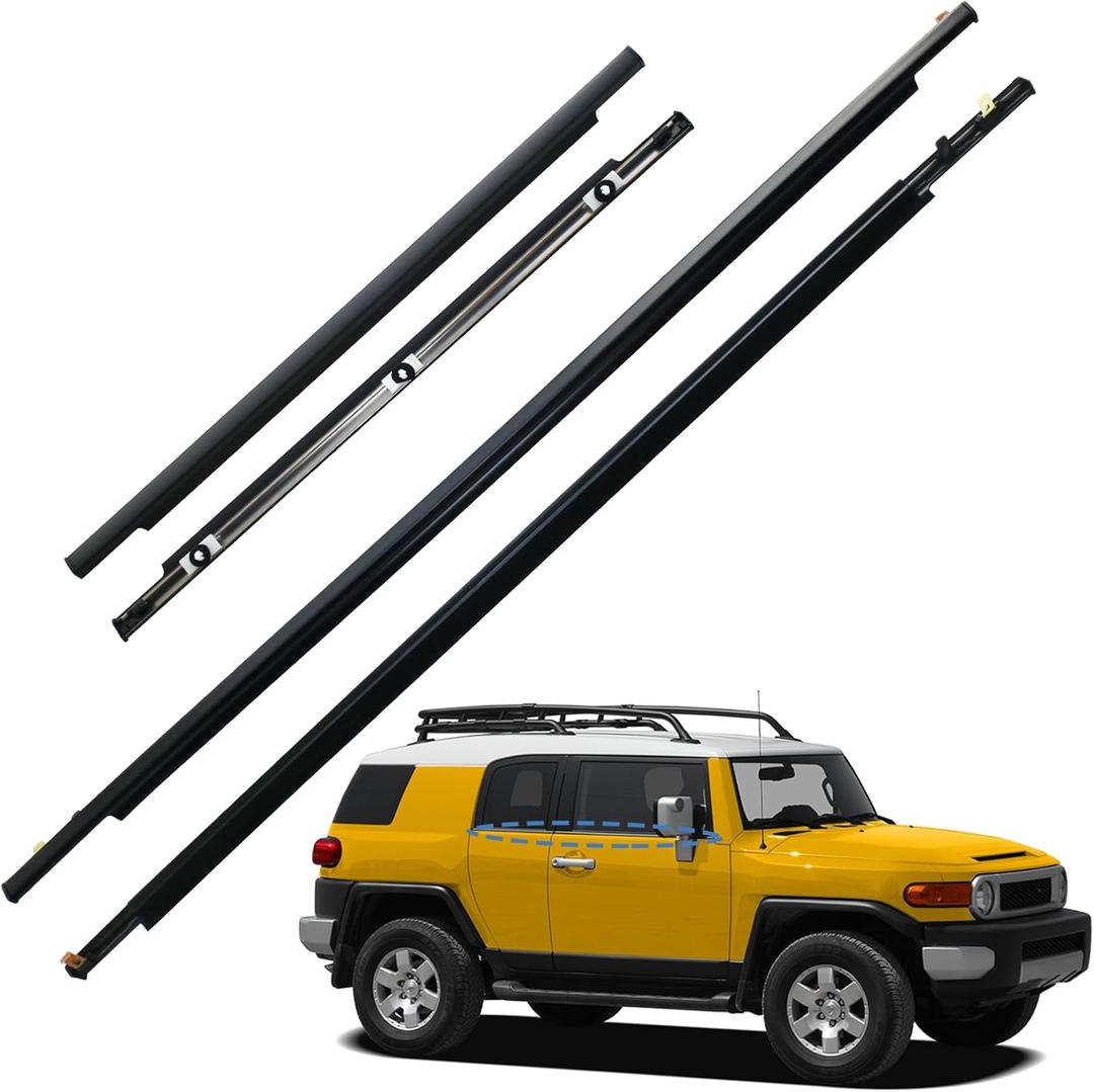 4 PCS Door Window Moulding Trim Compatible with 2007-2014 Toyota FJ Cruiser Weatherstrip Seal Belt OE# 68163-3504, 168164-35041, 68161-35073, 68162-35073