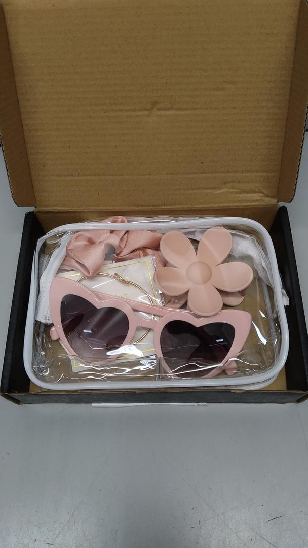 DEEKA 5 Pcs Bridesmaid Proposal Bag Set Gift Clear Makeup Toiletry Bag Bachelorette Party Favors Sunglasses Flower Claw Clips Scrunchies Knot Bracelets Bridal Wedding Party Gifts (Sage Green)