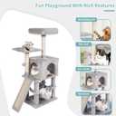 MIAO PAW Grey Cute Cat Tree for Indoor Cat Tower with Scratching Post Modern Activity House Hammock Hanging Ball Condo with Board  17"L x 12.6"W x 40.7"H