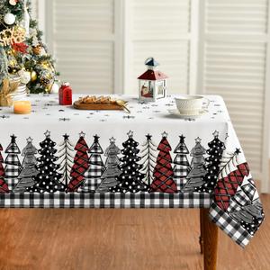 Horaldaily Christmas Tablecloth 60×104 Inch Rectangular, Christmas Trees Buffalo Plaid Black Washable Table Cover for Party Picnic Dinner Decor
