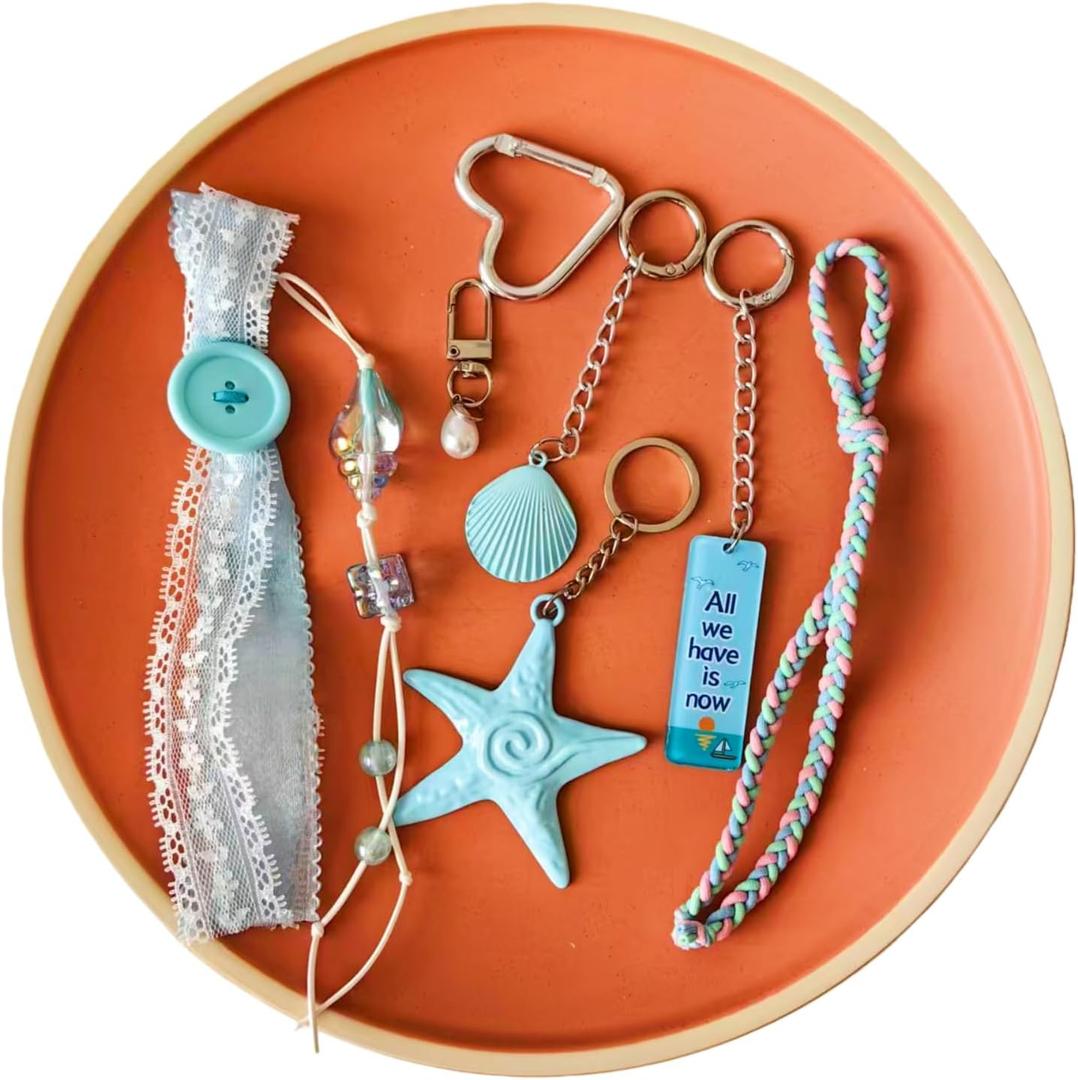 7-in-1 Detachable Bag Charms Set and Multi-Functional Keychains Bag Accessory (White)