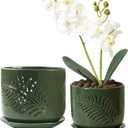5+6 inch Orchid Pots with Holes, Orchid Pots for Repotting, Healthy Air Circulation Plant Pots for Plant Lovers, Planters for Indoor/Outdoor Plants, Set of 2 (Green)
