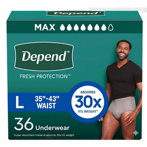 Depend Fresh Protection Adult Diapers, Incontinence Underwear for Men, Disposable, Maximum, Large, Grey, 36 Count (1 Pack of 36)