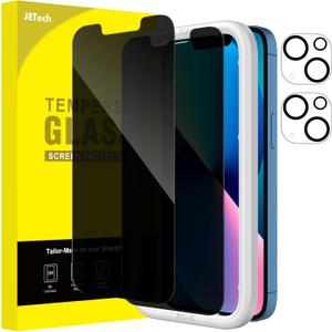 JETech Privacy Screen Protector for iPhone 13 6.1-Inch with Camera Lens Protector, Anti-Spy Tempered Glass Film, Easy Installation Tool, 2-Pack Each