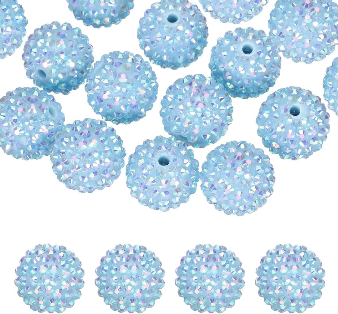 PATIKIL 20mm Resin Rhinestone Beads for Beadable Pen, 20 Pack Ball Disco Sparkly Chunk Round Bubblegum Beads for Beadable Keychain Jewelry Making DIY Craft, Blue AB