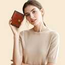 Wallet Women,RFID Blocking Leather Womens Wallet Bifold Compact Card Holder Small Wallet for Women with Removable ID Window Brown