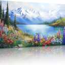 crmotu Lake Wildflowers Large Wall Art, Snow Mountain Forest Wall Decorations, Nature Landscape Canvas Art Prints, Rustic Bright Pictures Wall Decor Living Room Bedroom Farmhouse Kitchen 29x57 Inch