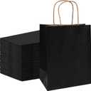FACEBAG 100 Pack Medium 8x4.25x10.5 inch Black Gift Paper Bags with Handles Bulk, Kraft Bags, Craft Grocery Shopping Retail Party Favors Wedding Bags