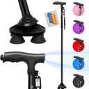 BigAlex Folding Walking Cane with LED Light,Pivoting Quad Base,Adjustable Walking Stick with Carrying Bag for Men/Women (Black(5'5"-6'3"))