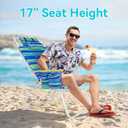 Tall Beach Chairs for Adults, 17" High Backpack Beach Chair with Wooden Armrests, 5 Positions Reclining Heavy Duty Chair with Large Cooler Pouch, Support to 350LBS Striped Blue&Green,1pack