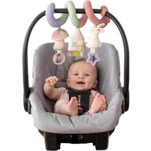 Itzy Ritzy Spiral Car Seat & Stroller Activity Toy - Stroller & Car Seat Toys for Ages 0 Months and Up - Hanging Toys Include Dangling Ring, Mirror and Textured Ribbons (Pastel Rainbow)
