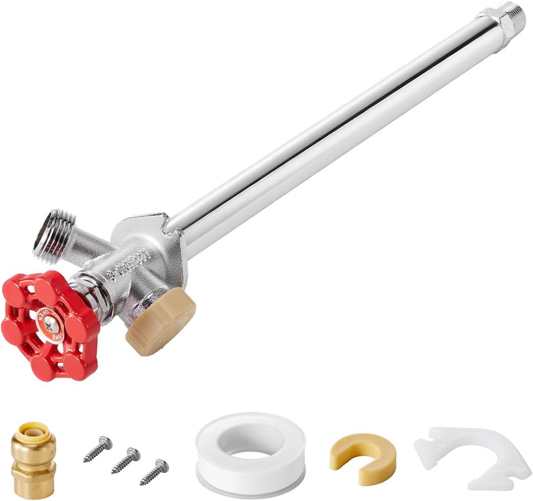 VEVOR Anti-Siphon Frost-Proof Sillcock, 12" Freeze Proof Outdoor Faucet Bib with Backflow Preventer, 1/2" Push-to-Fit Connector X 3/4" Hose Bibb, No Lead Frost-Free Spigot for PEX Copper CPVC Pipes