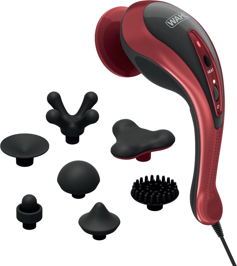 Wahl Clipper Deluxe Heated Therapy Corded Handheld Rotary Massage Kit, 8 Unique Attachments for Back, Neck, Leg, Hand Massage, FSA Eligible, Model 4344