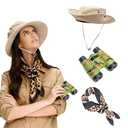 Safari Adventure Set with Binoculars, Sun Hat, and Wild Animal Print Scarf