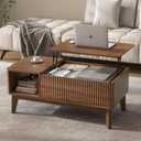 LYNCOHOME Fluted Lift Top Coffee Table with Storage, Modern Coffee Table for Living Room, Home Office(Walnut）