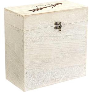 Cregugua Wooden Wedding Card Box with Heat Arrow Shaped Slot,Rustic Whitewashed,9.8 x 5 x 9.8 Inches