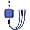 3 in 2 Retractable Fast Charging Cable, Multi USB Cable Charger Cord Compatible with iPhone, iPad, Samsung, Tablets, Switch and More, Blue