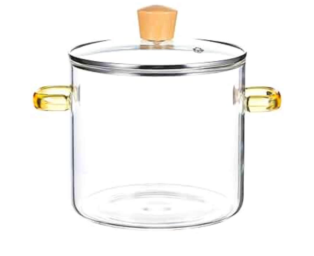 GANAZONO Glass Cooking Pot Glass Stovetop Pot Clear Pot Cookware Saucepan 2300ml, Pack of 2