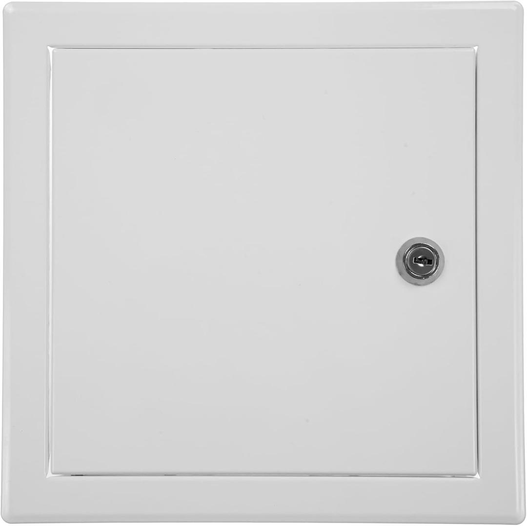 8" x 8" Inch Galvanized Steel Access Panel with Key Set - Lockable Door & Hatch - Indoor/Outdoor Use - White Polymer Coating